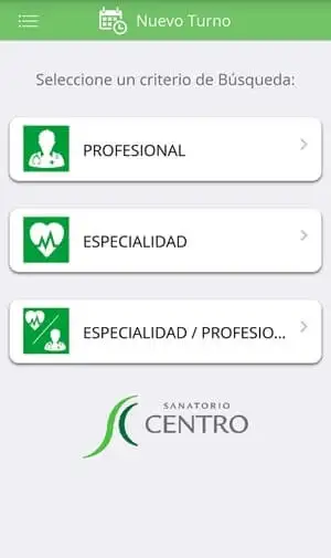 Imagen screen iPhone Sanatorio Centro